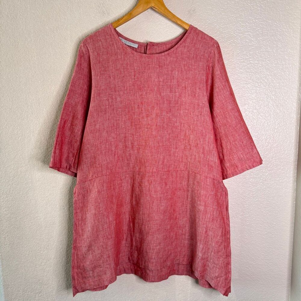 Bryn Walker Linen Tunic Top Womens Size Small Red Pink Artsy Lagenlook Relaxed